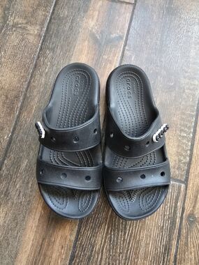 CROCS Black Dual-Strap Comfort Slides with Accent